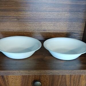 Corelle Pair of Classic White Bowls With Very Pale Blue Rim